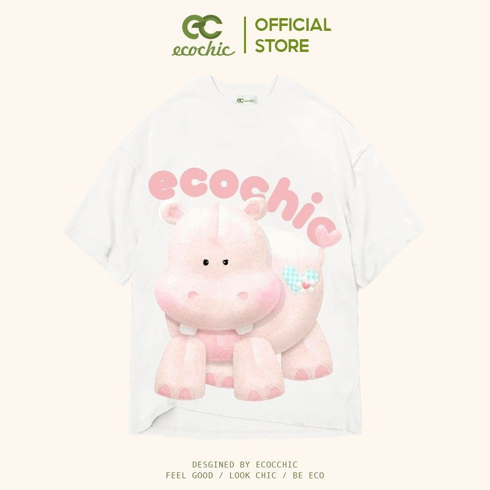 ECOCHIC PINK HIPPO T-Shirt Tee Local Brand Genuine Unisex Loose Form Oversize Premium Cotton 100% B012 