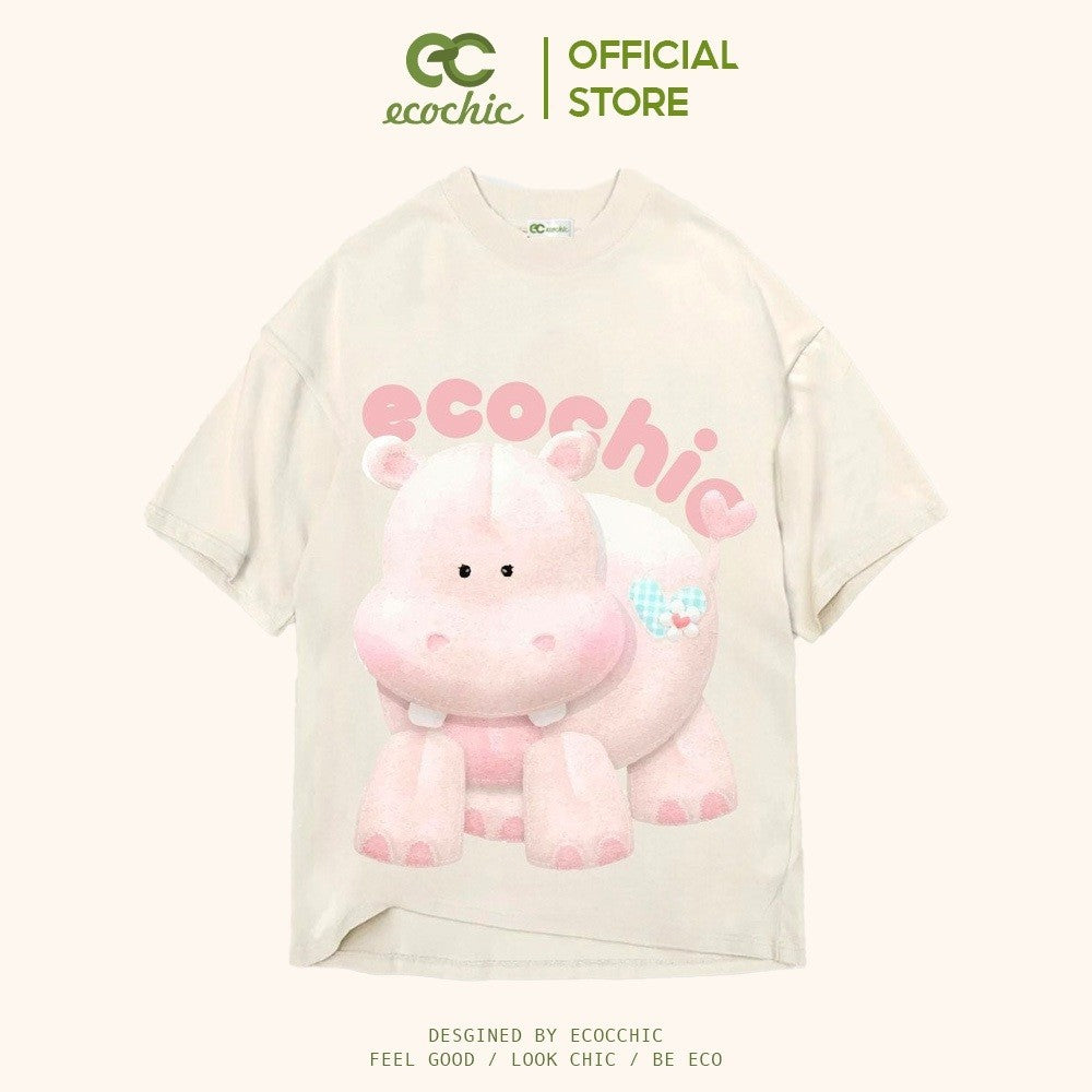 ECOCHIC PINK HIPPO T-Shirt Tee Local Brand Genuine Unisex Loose Form Oversize Premium Cotton 100% B012 