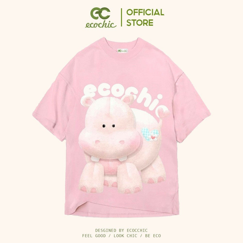 ECOCHIC PINK HIPPO T-Shirt Tee Local Brand Genuine Unisex Loose Form Oversize Premium Cotton 100% B012 