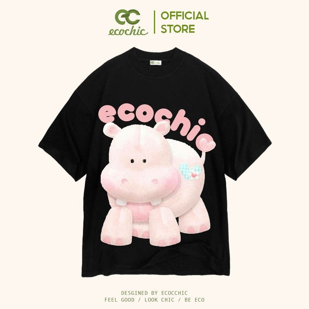 ECOCHIC PINK HIPPO T-Shirt Tee Local Brand Genuine Unisex Loose Form Oversize Premium Cotton 100% B012 