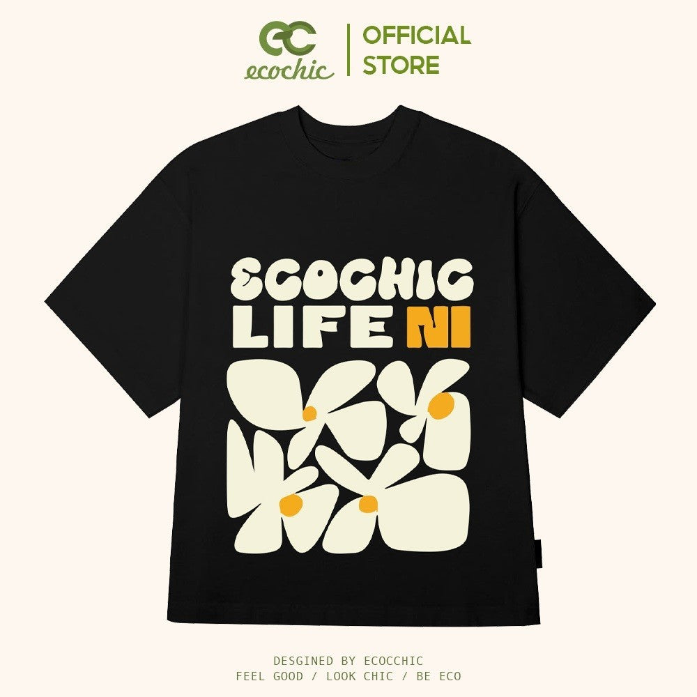 Boxy T-Shirt ECOCHIC LIFE IN Tee Local Brand Genuine Unisex Short Form Oversize Premium Cotton 100% F747 