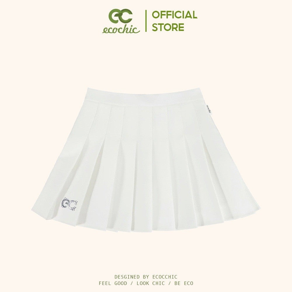 ECOCHIC Tennis Skirt Short Flared Pleated Skirt White Black Gray Pink Brown With Lining F537 