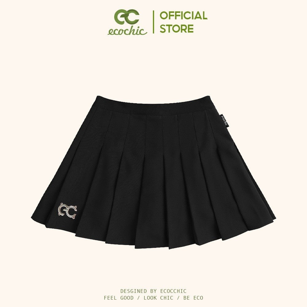 ECOCHIC Tennis Skirt Short Flared Pleated Skirt White Black Gray Pink Brown With Lining F537 