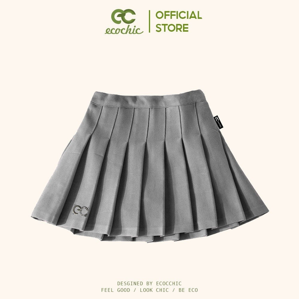 ECOCHIC Tennis Skirt Short Flared Pleated Skirt White Black Gray Pink Brown With Lining F537 