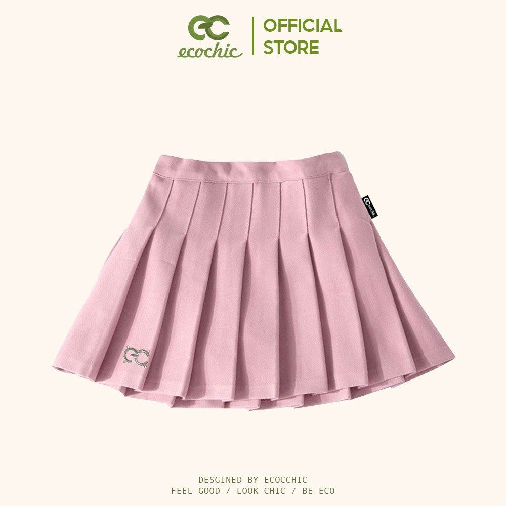 ECOCHIC Tennis Skirt Short Flared Pleated Skirt White Black Gray Pink Brown With Lining F537 