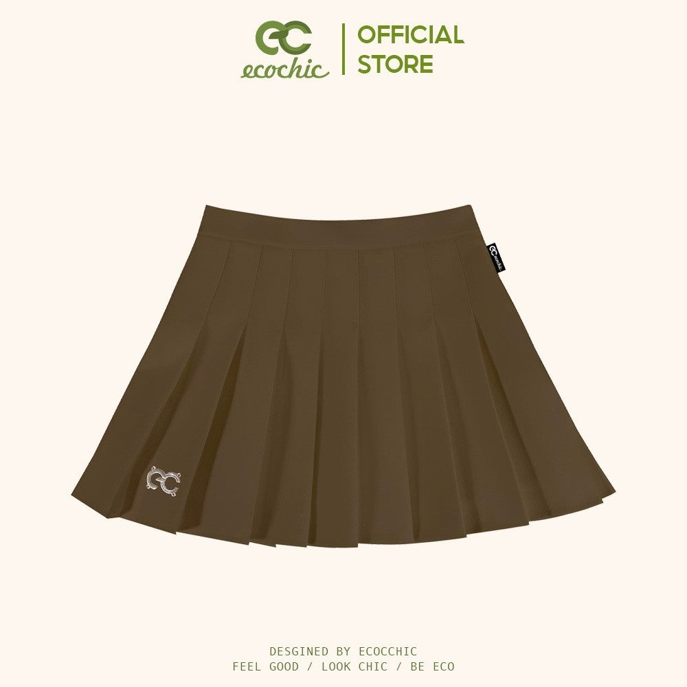 ECOCHIC Tennis Skirt Short Flared Pleated Skirt White Black Gray Pink Brown With Lining F537 