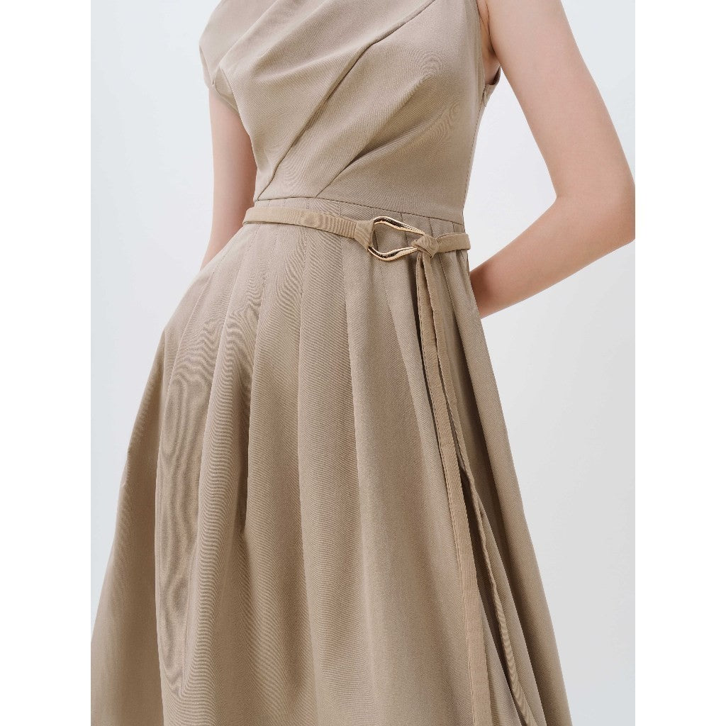 RECHIC Mally long dress with elegant off-the-shoulder pleats and waist tie