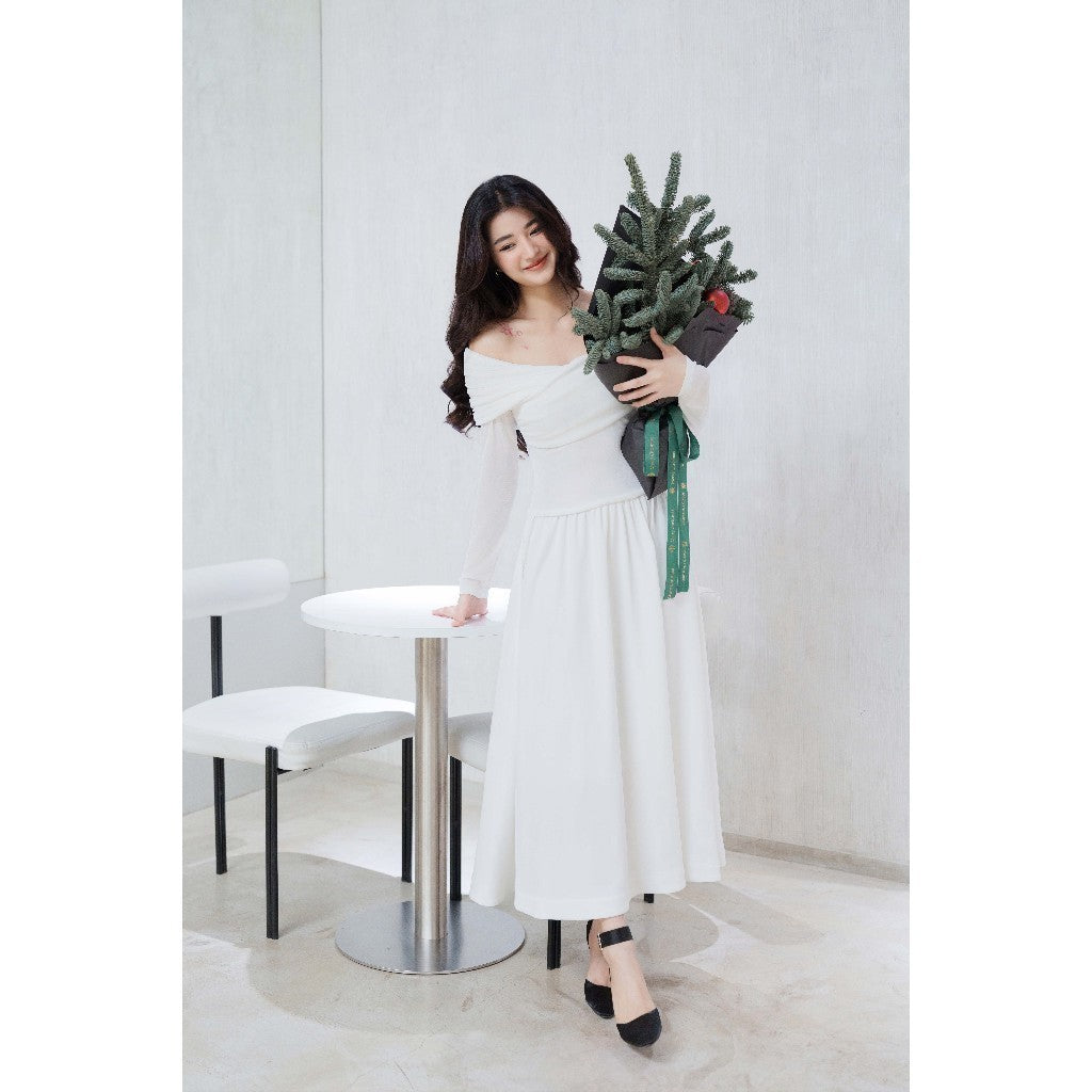 RECHIC Ryry off-the-shoulder dress with elegant long sleeves and flared design