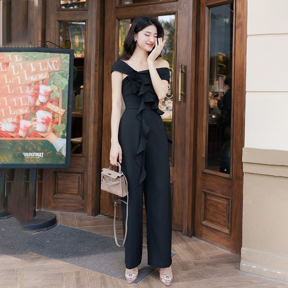 RECHIC Yata Jumpsuit, long, luxurious and elegant with bow and off-the-shoulder chest