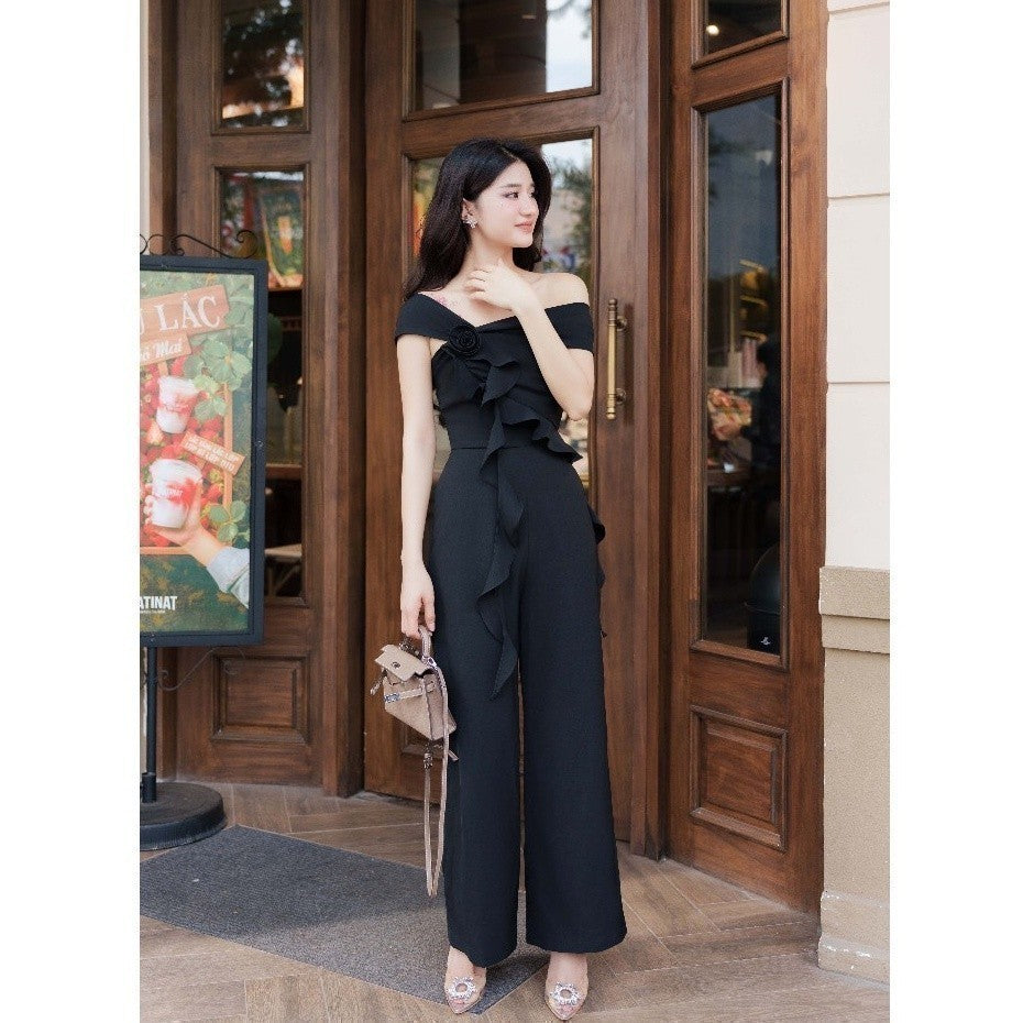 RECHIC Yata Jumpsuit, long, luxurious and elegant with bow and off-the-shoulder chest