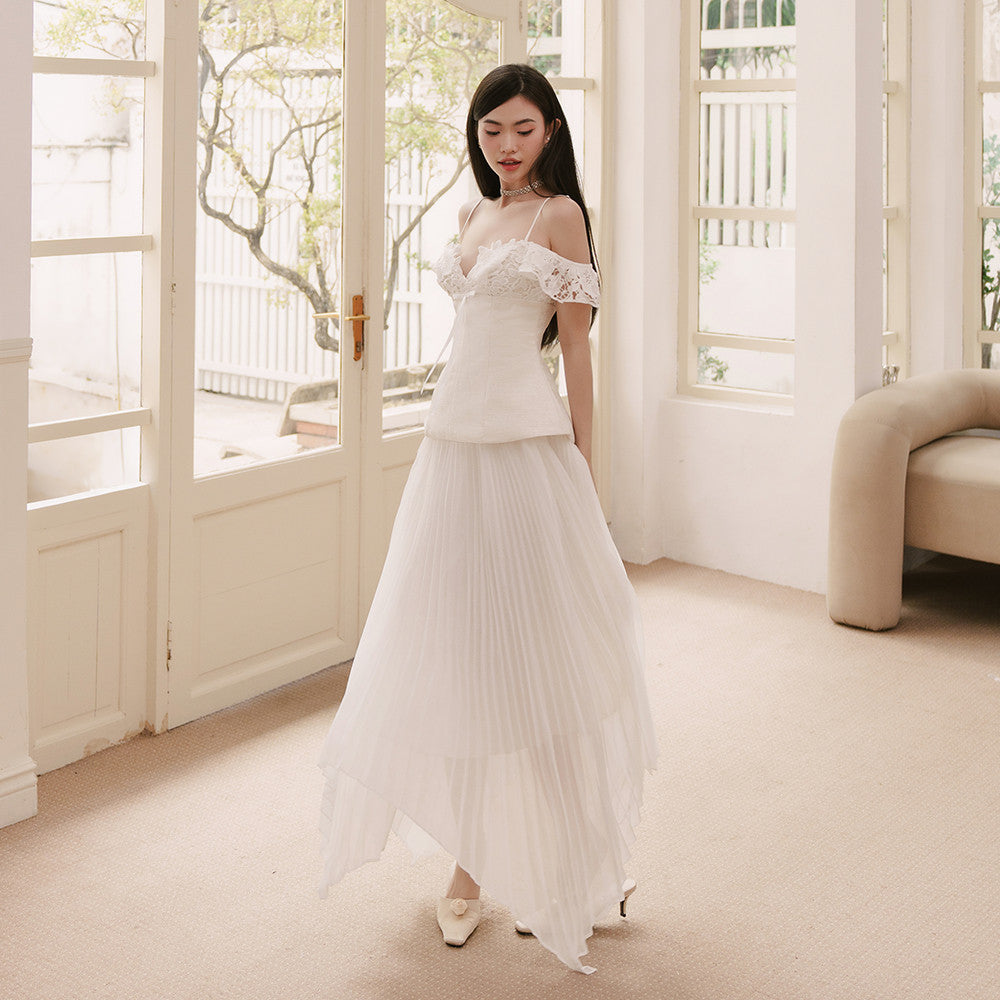 RECHIC Babe long high-waisted pleated skirt, youthful and elegant, suitable for work and walking around town