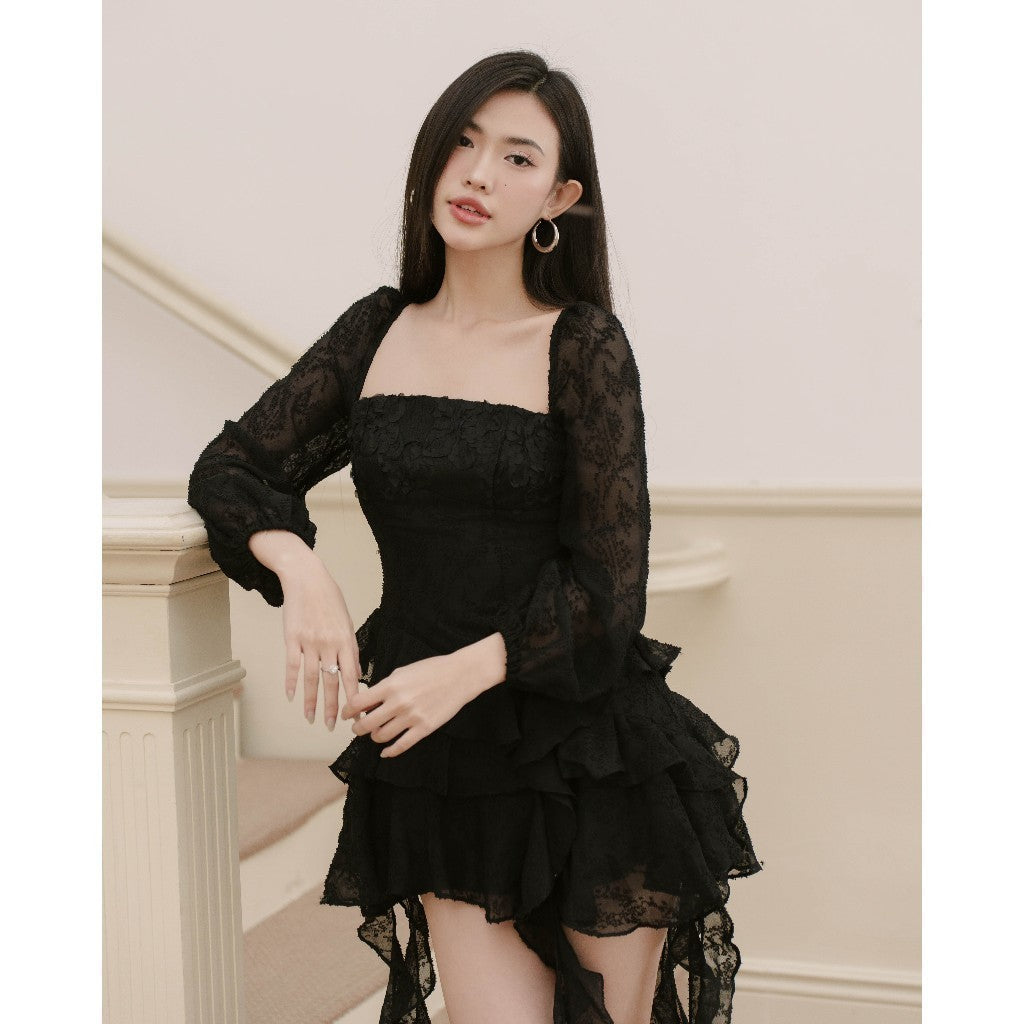 RECHIC Cecilia square neck dress with long ruffles and long sleeves, elegant lady