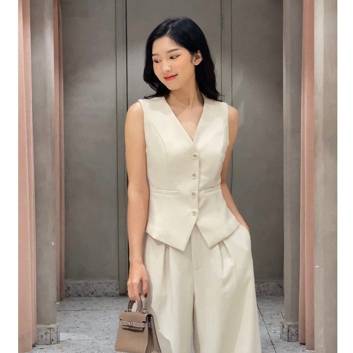 [PRE-ORDER] RECHIC Áo vest nữ Cindy trơn form ôm nút gài cổ V cá tính sang trọng thanh lịch