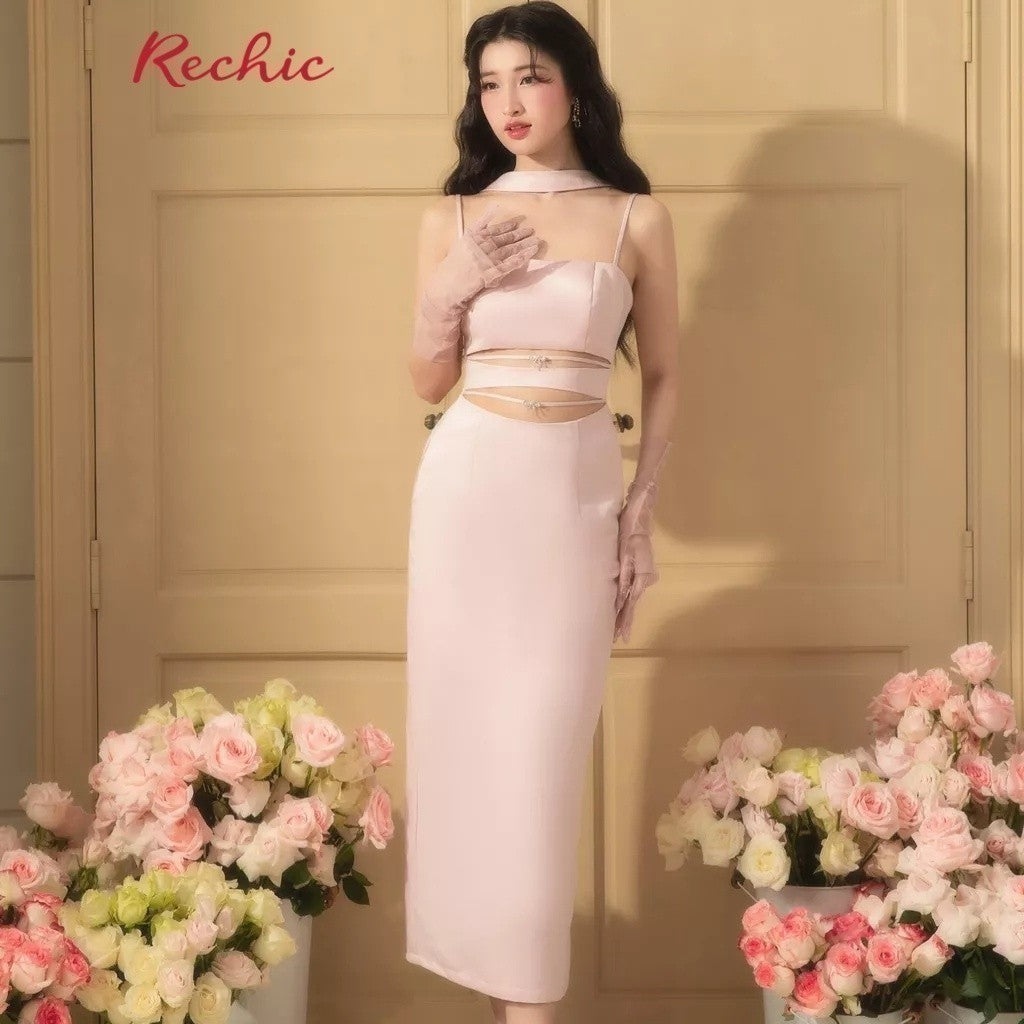 RECHIC Aiki two-strap long dress combined with a luxurious and elegant waist strap