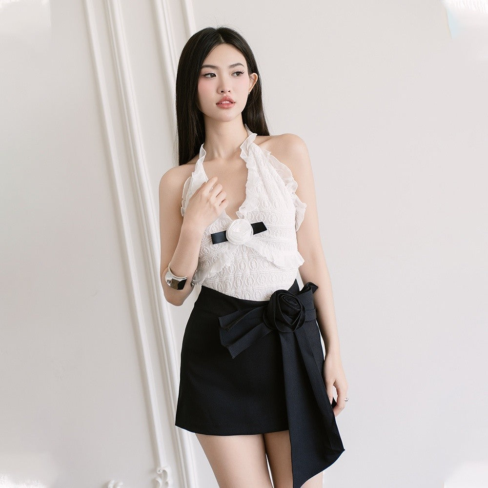 RECHIC Lightly flared Moda skirt with flower bow, elegant and ladylike