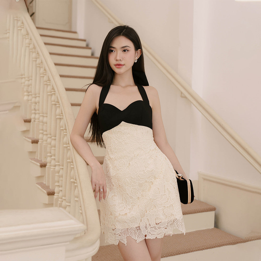 RECHIC Kee A-shaped halter dress with bow neck, luxurious and noble lace