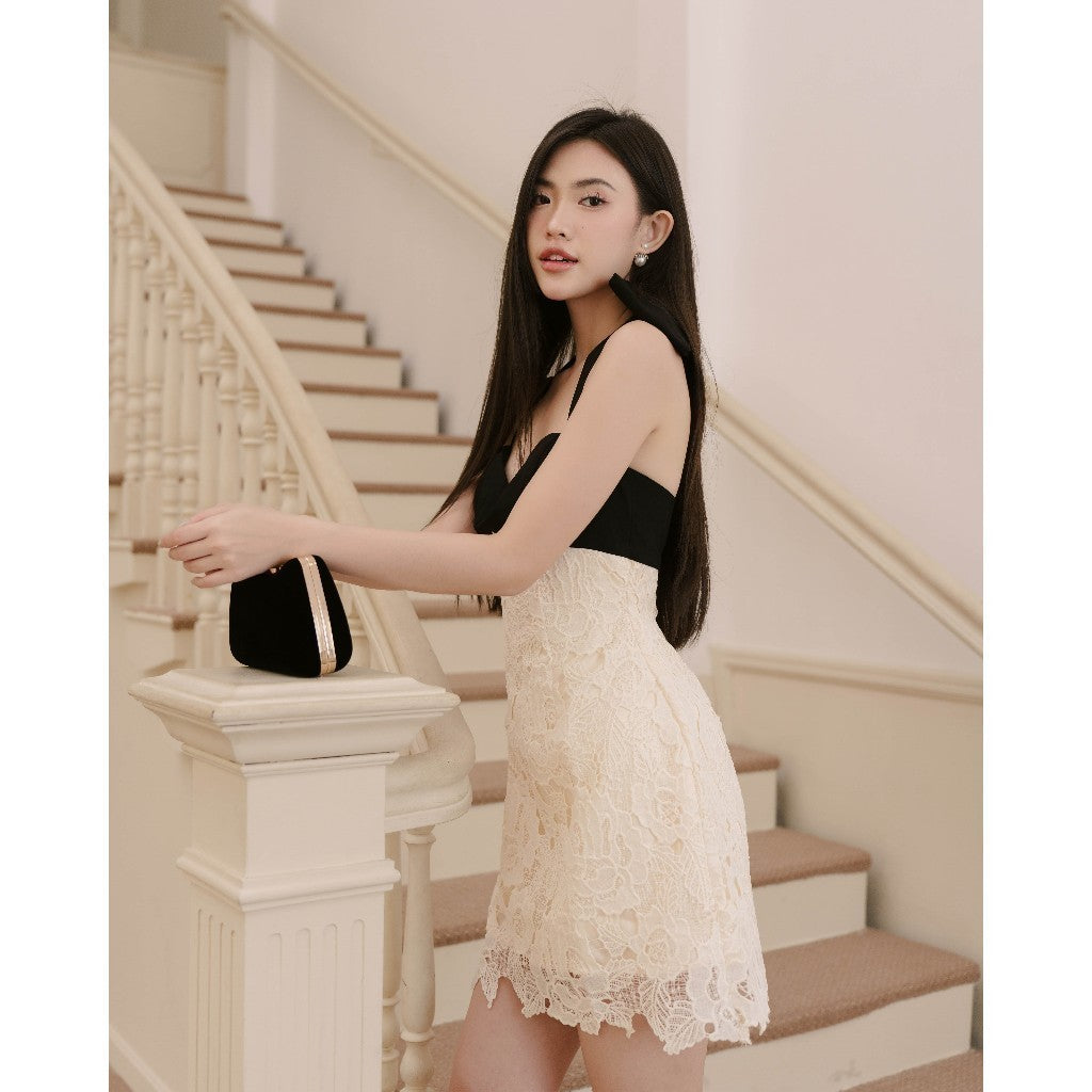 RECHIC Kee A-shaped halter dress with bow neck, luxurious and noble lace