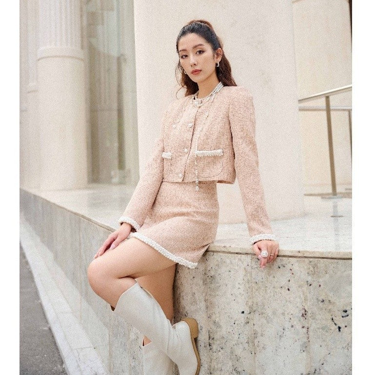 RECHIC Set Kristy áo tay dài và chân váy dáng A chất bố tweed sang trọng tiểu thư