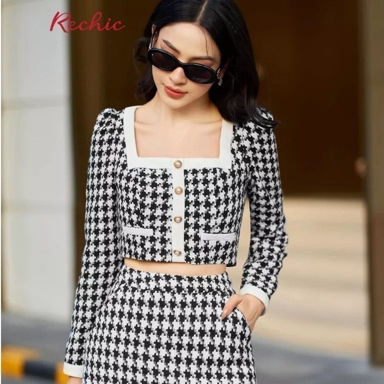 RECHIC Zori Coat with long sleeves, mid-cut shape, cute, trendy and luxurious