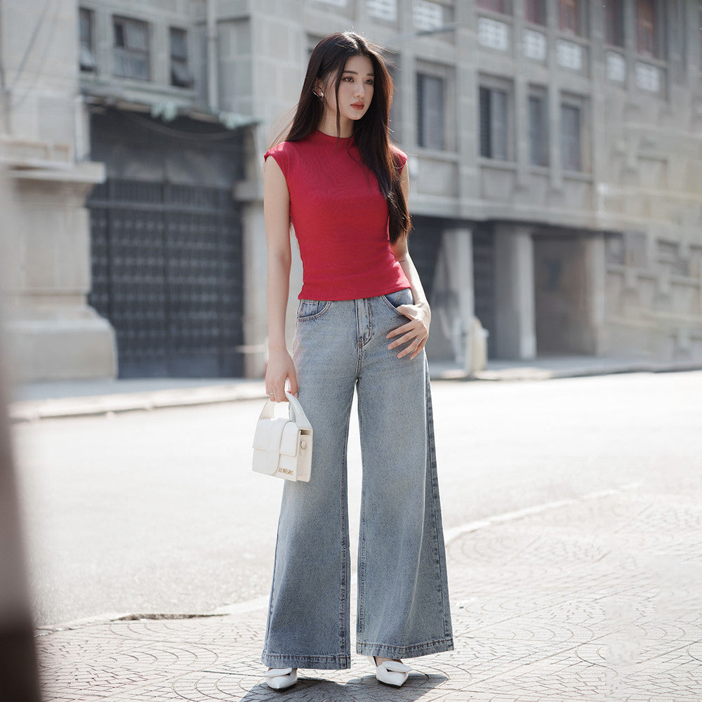 RECHIC High-waisted Sheer wide-leg jeans with hacked silhouette