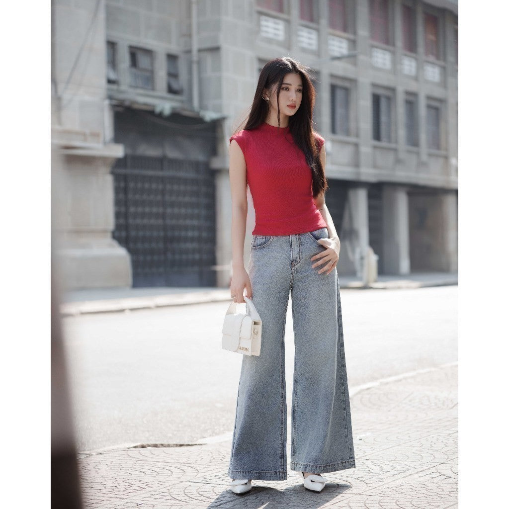 RECHIC High-waisted Sheer wide-leg jeans with hacked silhouette