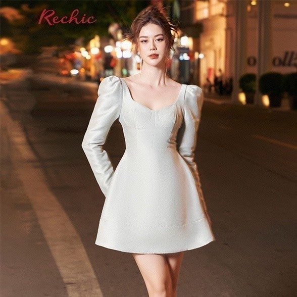 RECHIC Galvin Short Dress with long sleeves and strapless bust, elegant and luxurious, suitable for work and parties