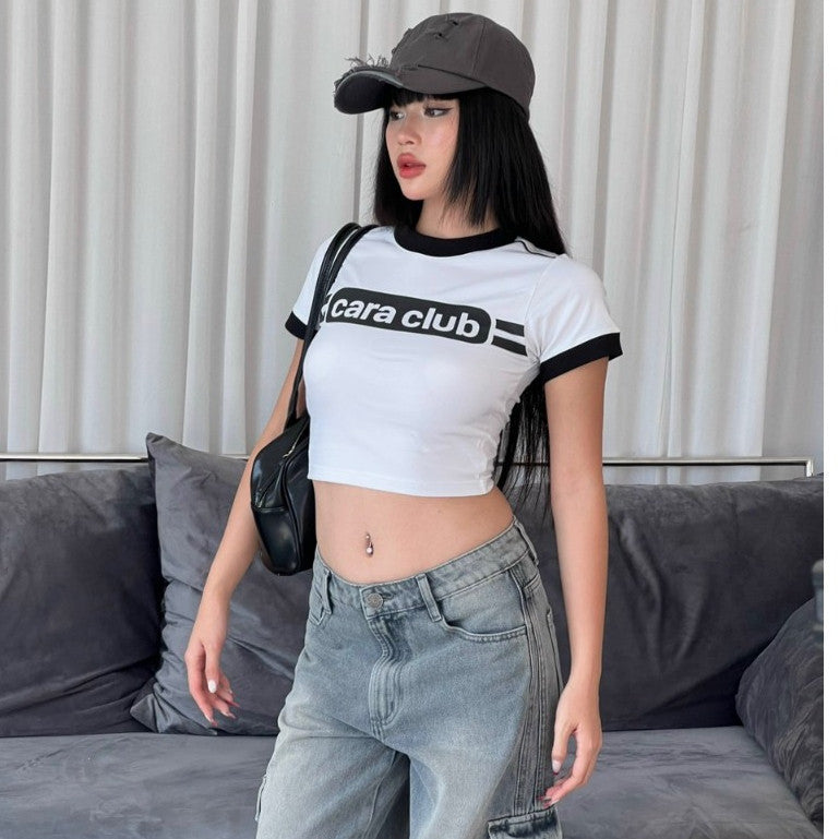 CARA Áo croptop nữ Jassi form ôm in chữ cá tính