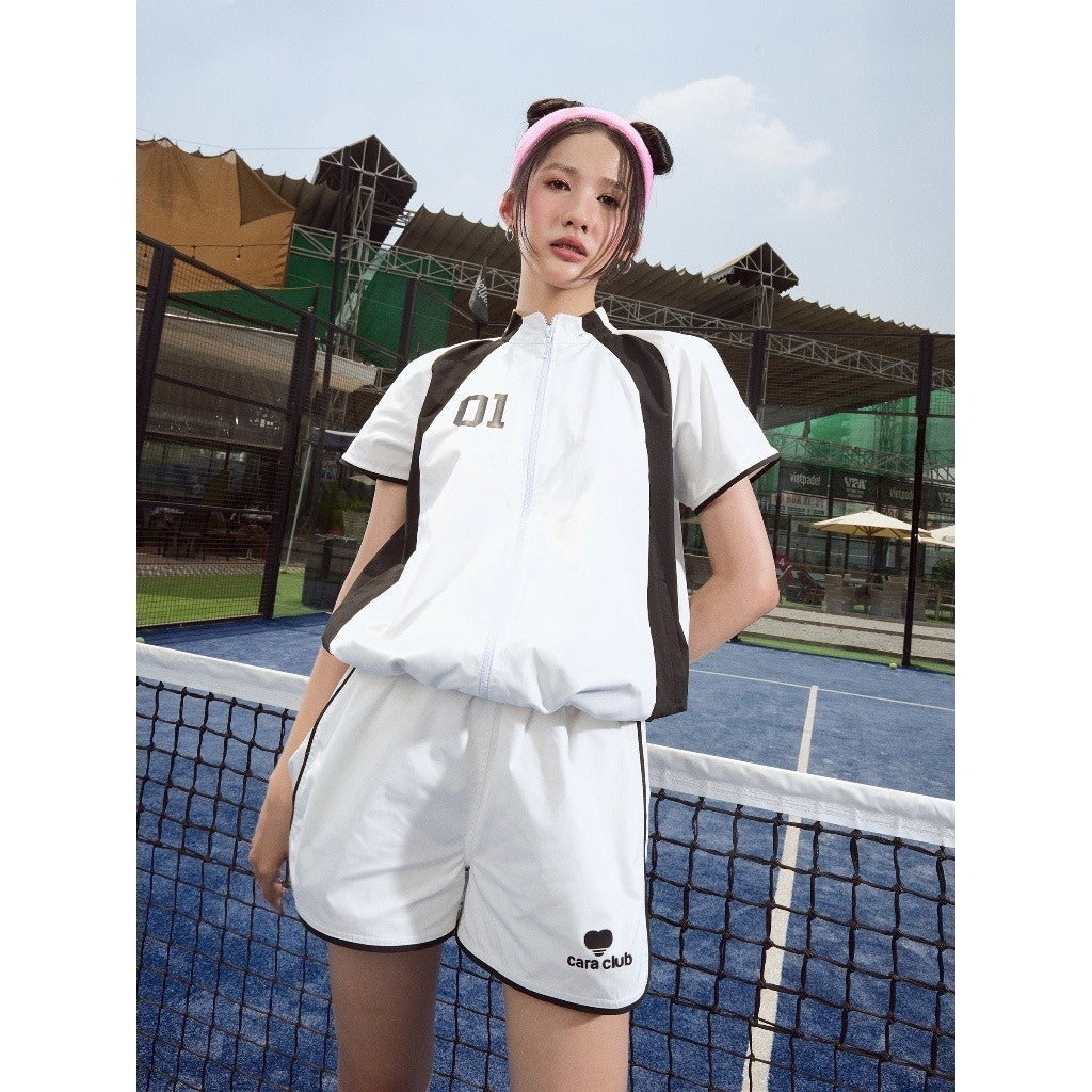 CARA Single set of short-sleeved zipper umbrella and dynamic Chiko elastic shorts