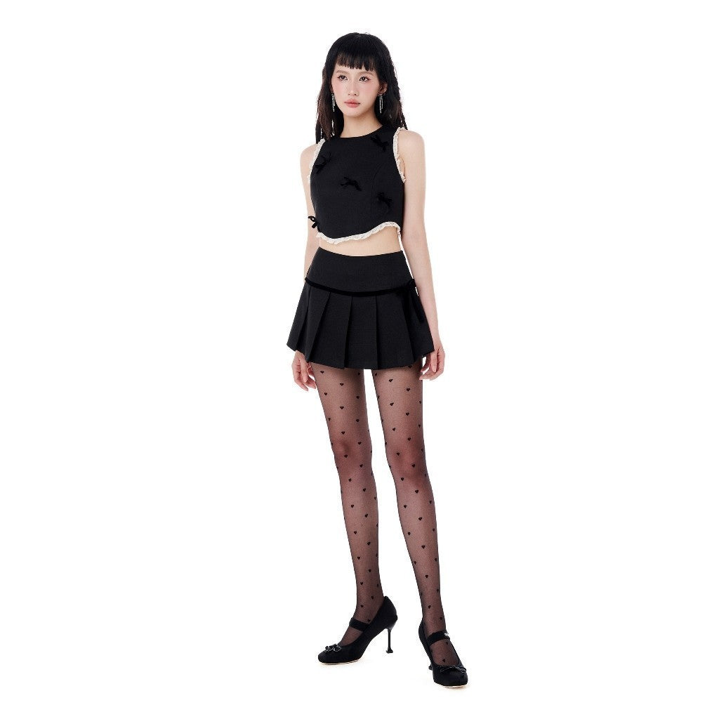 CARA Set of odd crop top and Jolya pleated short skirt with trendy bow