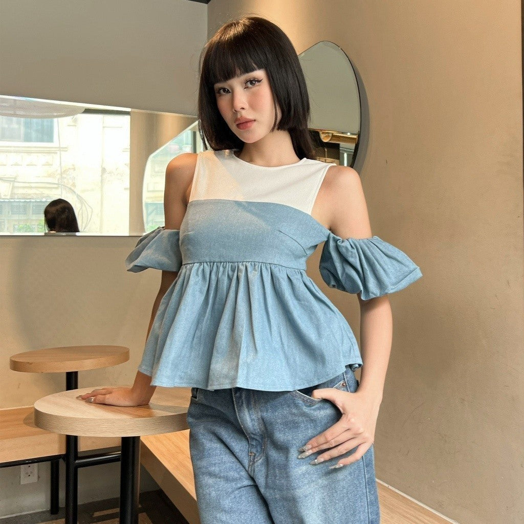 CARA Áo peplum trễ vai nữ Danni phối jean năng động cá tính