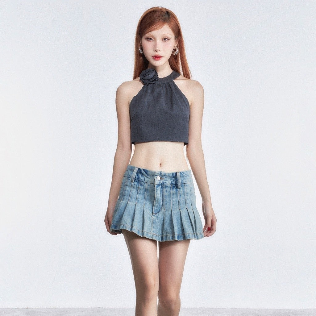 CARA Y2k pleated Dolly jean skirt, short, low-rise, personality