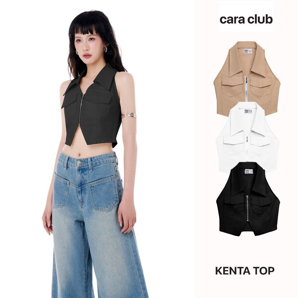 CARA Kenta women's tank top with personality front zipper shirt