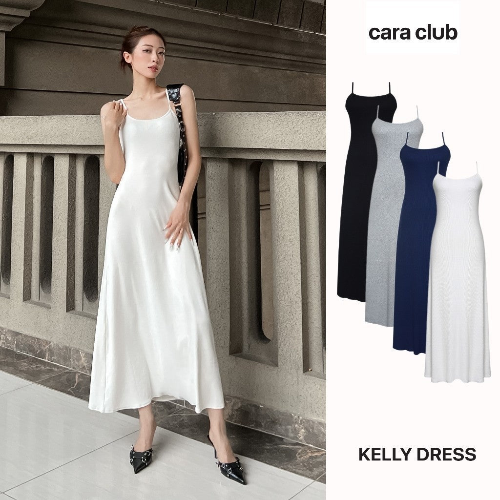 CARA Kelly women's two-strap long dress with two straps and flared tail, simple and dynamic