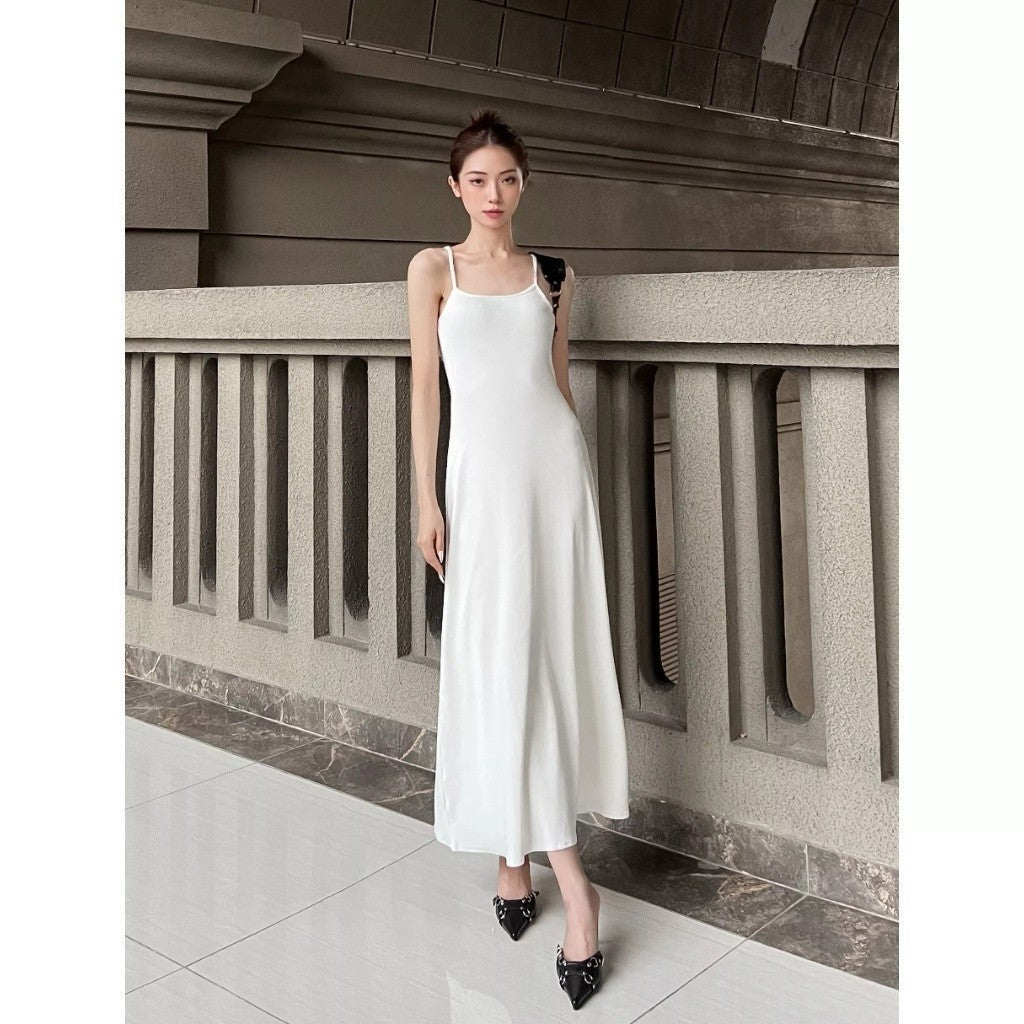 CARA Kelly women's two-strap long dress with two straps and flared tail, simple and dynamic