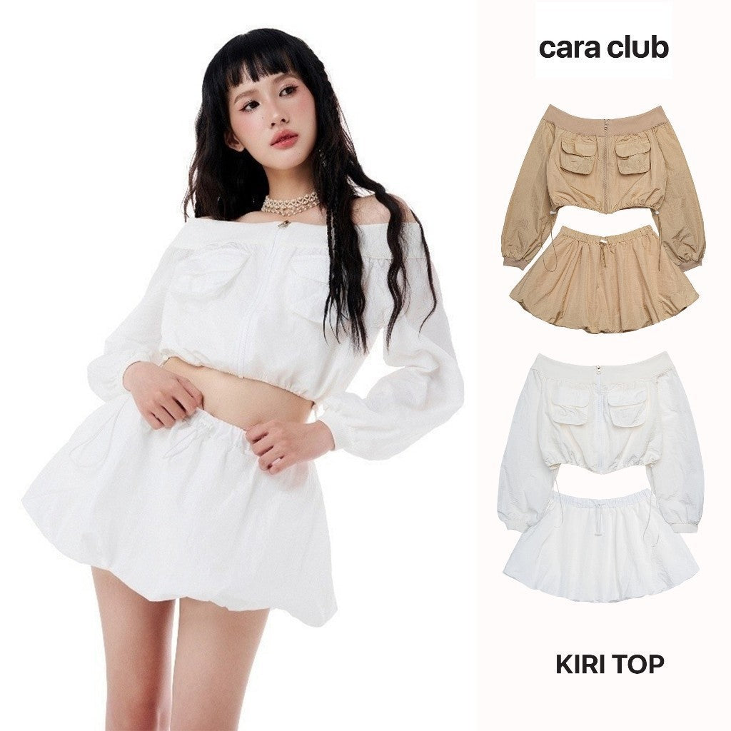 CARA Set of loose off-the-shoulder crop top and short skirt with drawstring for dynamic Lavi women