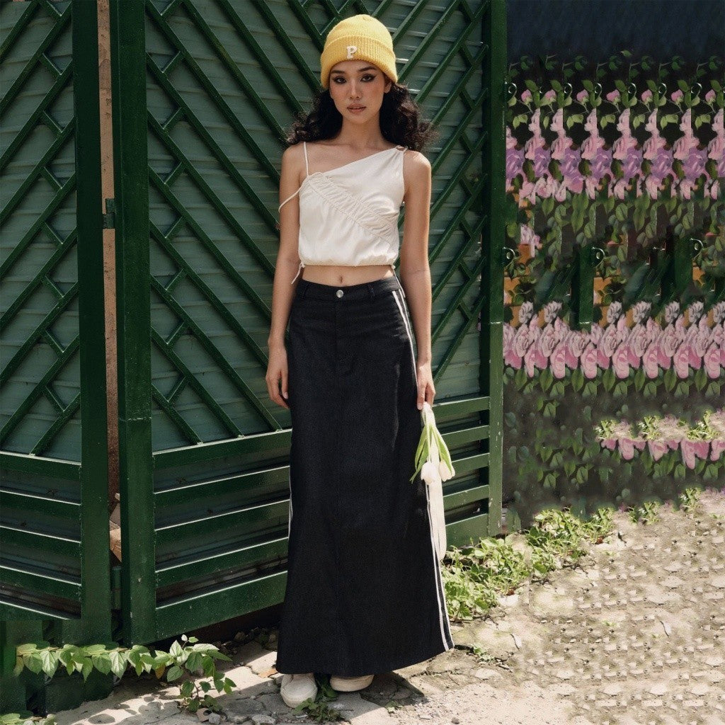 CARA Zira long jean skirt with dynamic personality on both sides