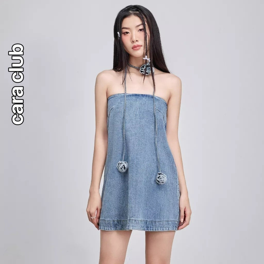 [OUTLET SALE] CARA Edena women's short dress with wide leg shape in trendy modern denim fabric