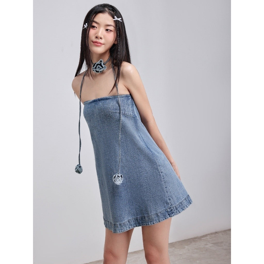 [OUTLET SALE] CARA Edena women's short dress with wide leg shape in trendy modern denim fabric