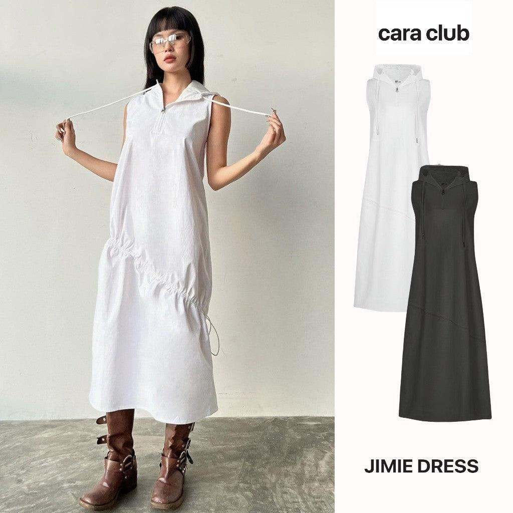 CARA Jimie wide form long dress with zipper collar and hood, dynamic personality