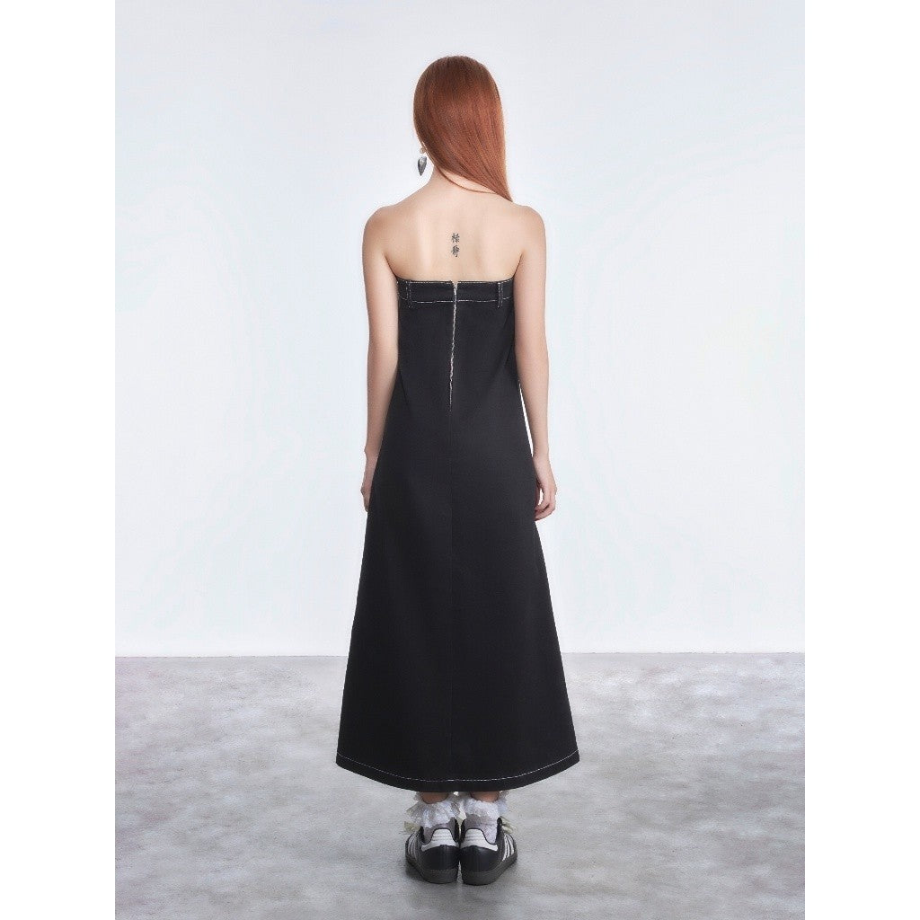 CARA Cargo long tube jean dress with trendy personality and loose shape with back zipper