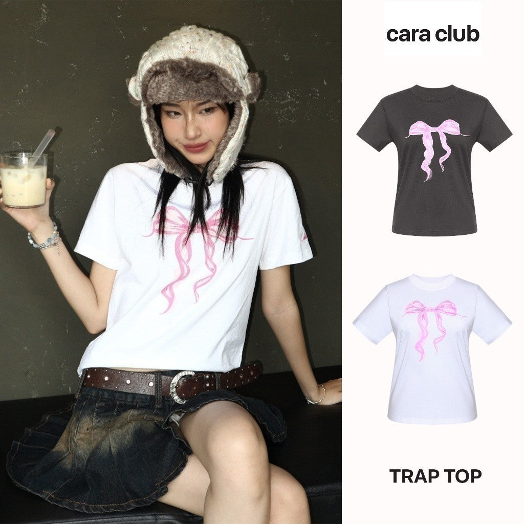 CARA Áo nữ babytee Trap hình nơ cổ tròn tay ngắn đơn giản