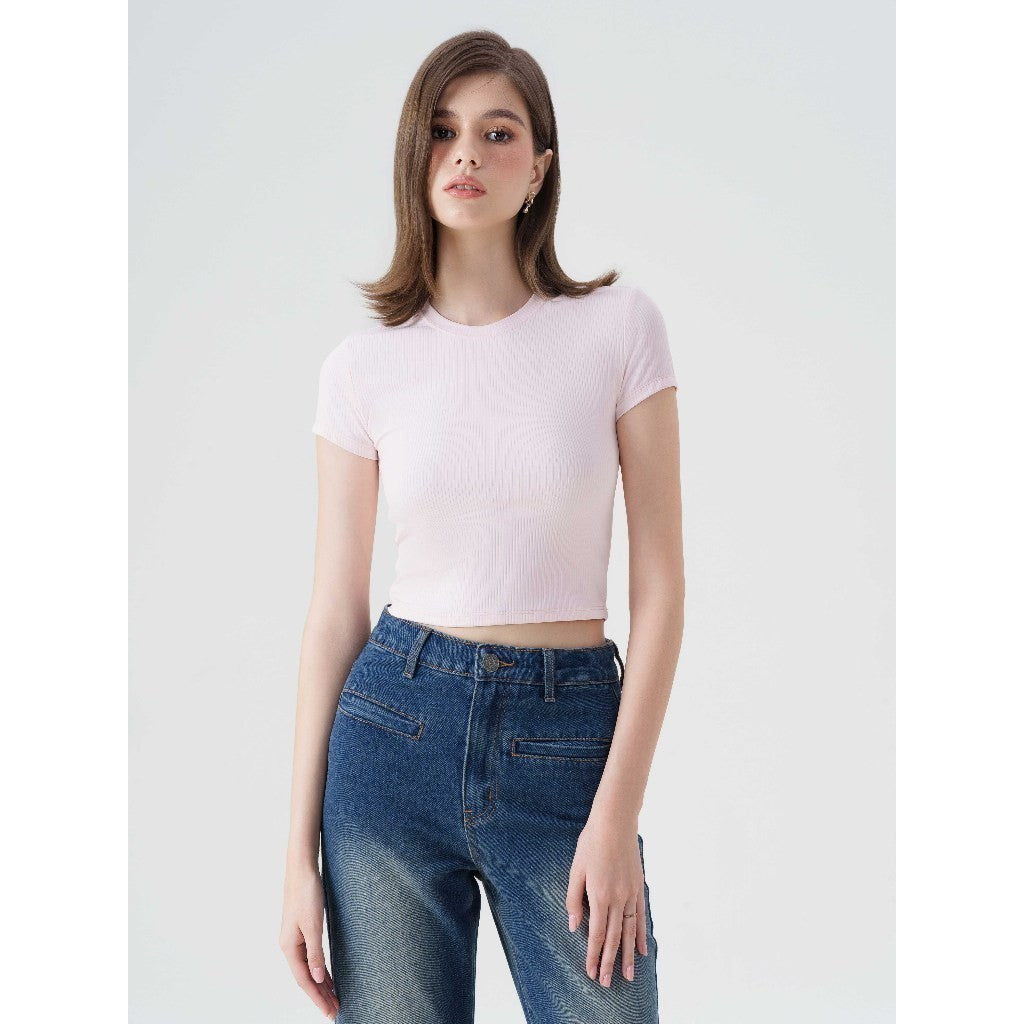 RECHIC Áo thun cổ tròn Wren croptop form ôm trẻ trung năng động