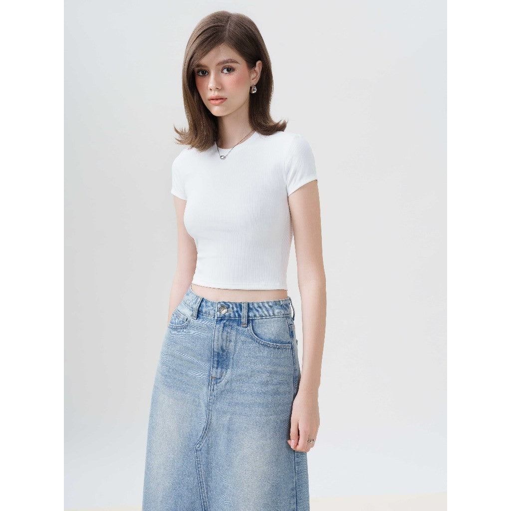 RECHIC Áo thun cổ tròn Wren croptop form ôm trẻ trung năng động