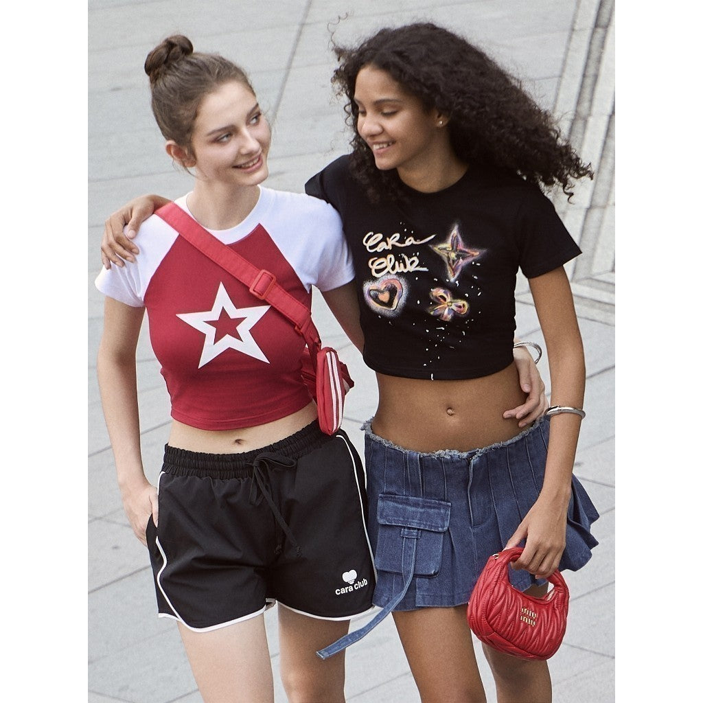 CARA Yade women's short-sleeved crop top with personality star pattern