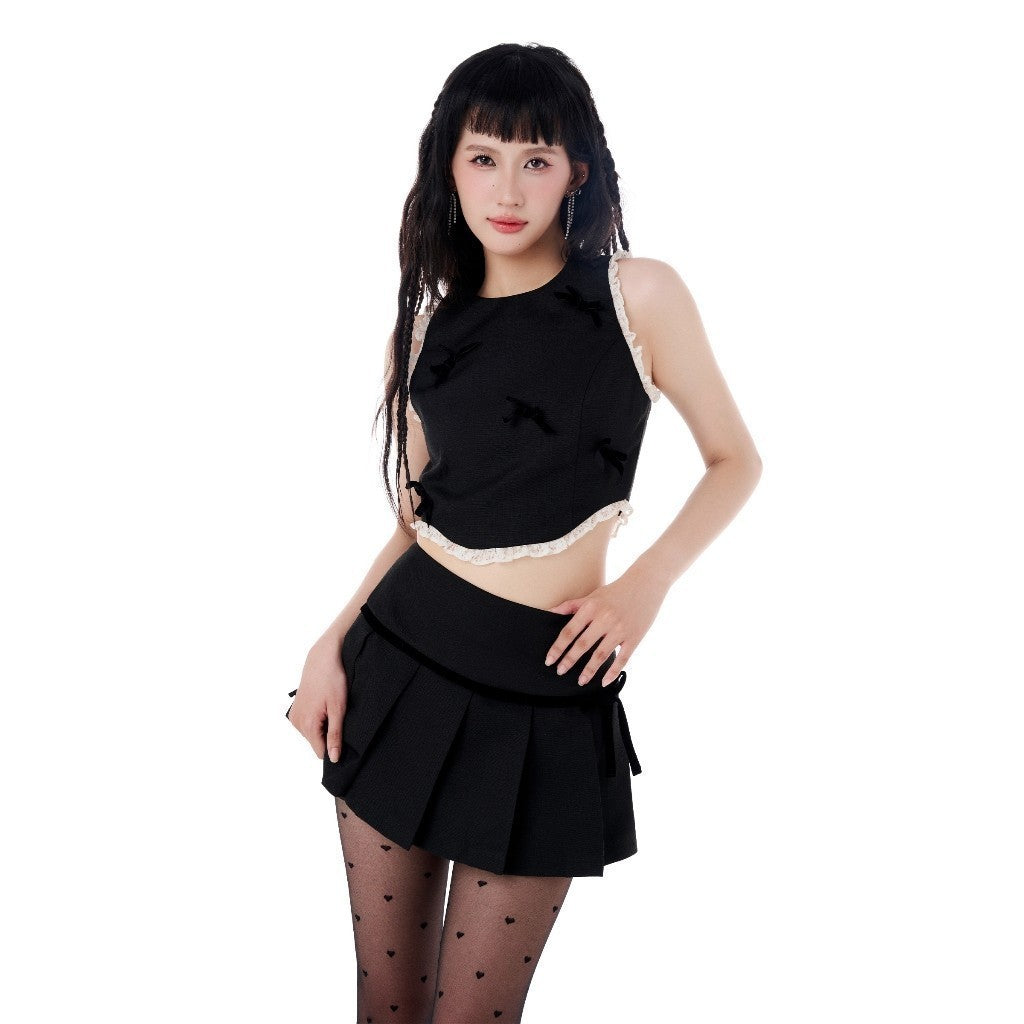 CARA Set of odd crop top and Jolya pleated short skirt with trendy bow