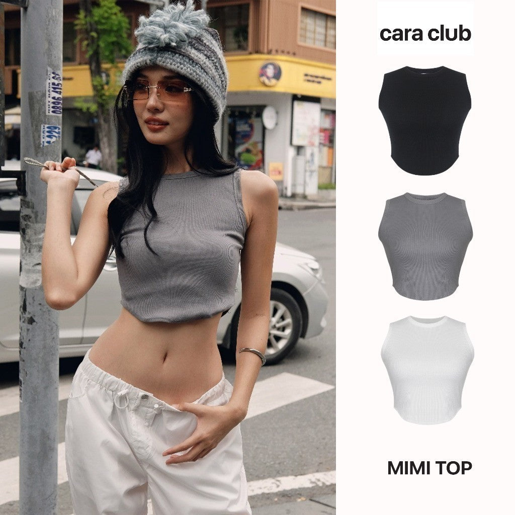 CARA Mimi women's tank top crop top with round neck, comfortable stretch ribbed elastic