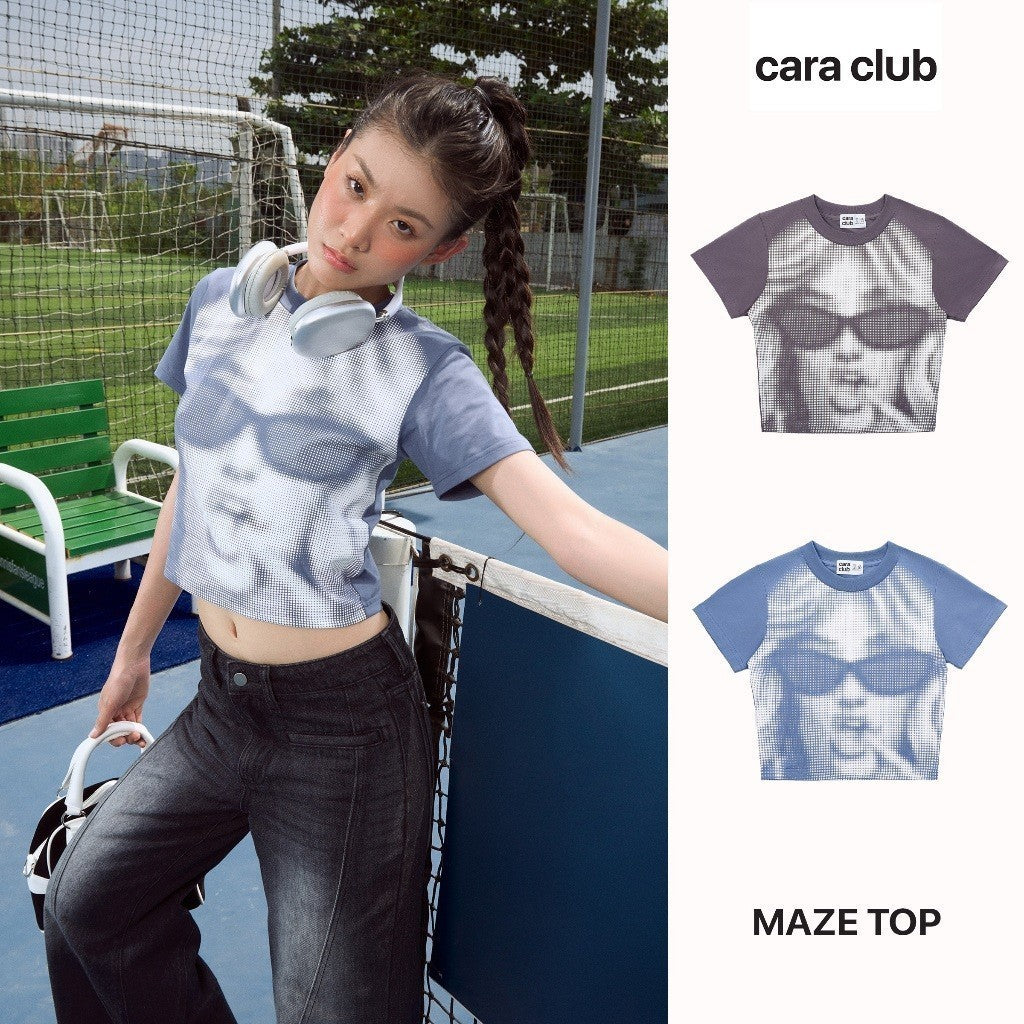 CARA Áo croptop tay ngắn nữ Maze in hình cá tính