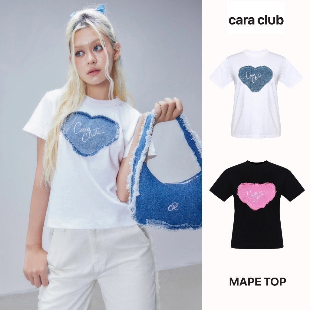 CARA Áo babytee Mape cổ tròn tay ngắn phối jean cá tính độc đáo