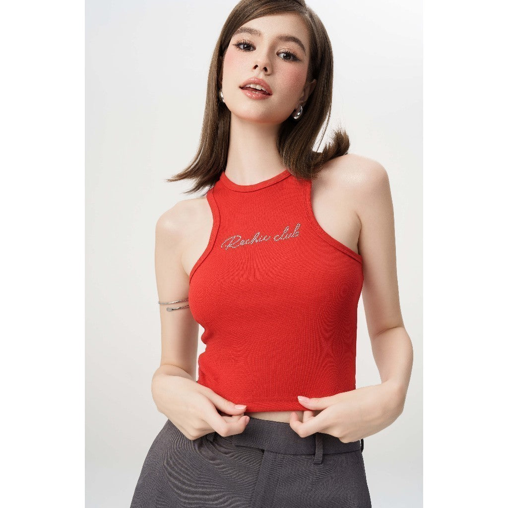 RECHIC Madely T-shirt with bodycon sleeves and beaded letters