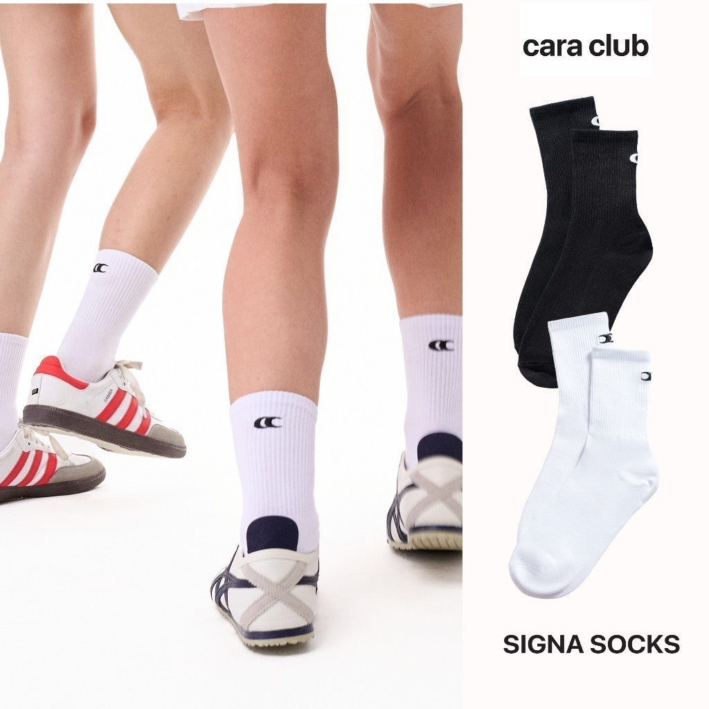 CARA Combo of 2 pairs of Signa Socks logo printed mid-calf socks, simple and stylish